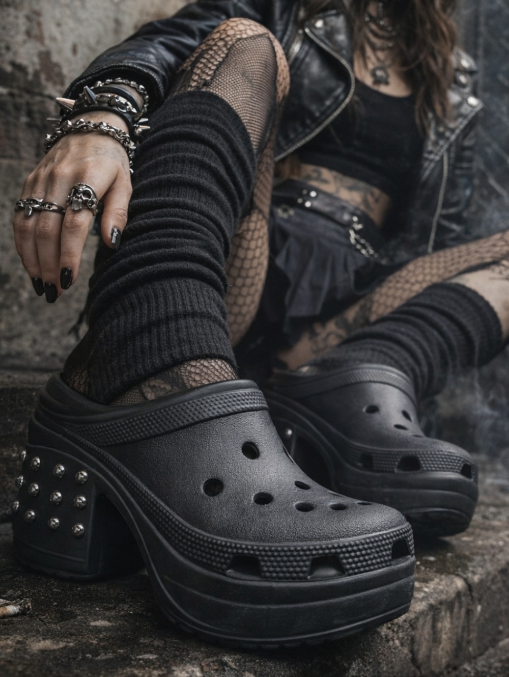 Crocs Studded Platform Clogs Black Punk Grunge Chunky Heel M10 W12 NWT